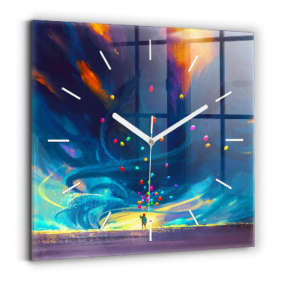 Zegar na ścianę kwadratowy Dziecko i balony