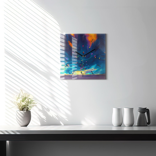 Zegar na ścianę kwadratowy Dziecko i balony