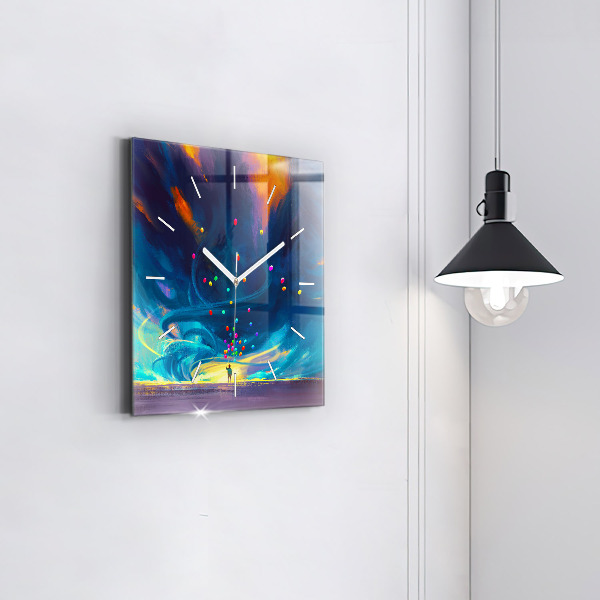 Zegar na ścianę kwadratowy Dziecko i balony