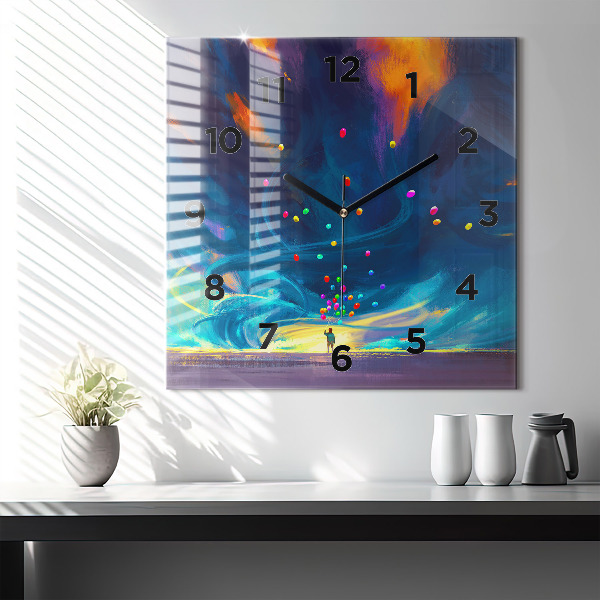 Zegar na ścianę kwadratowy Dziecko i balony