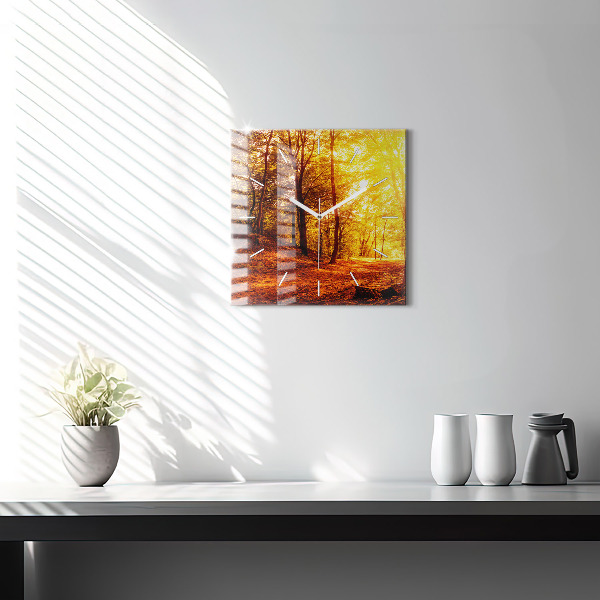 Zegar na ścianę kwadratowy Pejzaż lasu w słońcu
