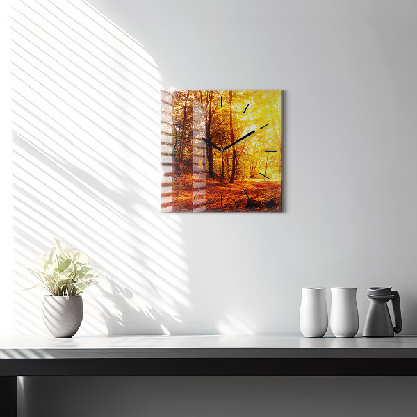 Zegar na ścianę kwadratowy Pejzaż lasu w słońcu