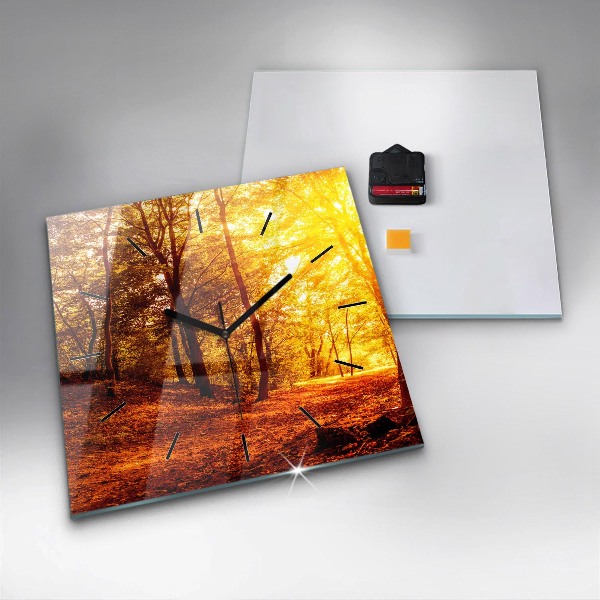 Zegar na ścianę kwadratowy Pejzaż lasu w słońcu