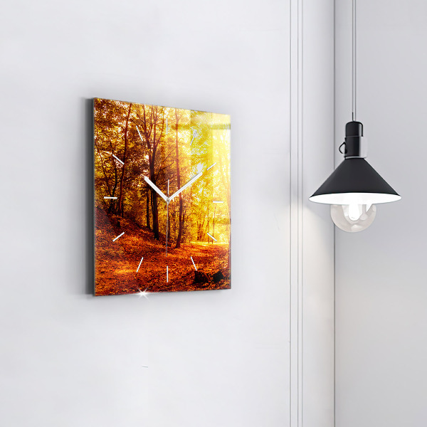 Zegar na ścianę kwadratowy Pejzaż lasu w słońcu