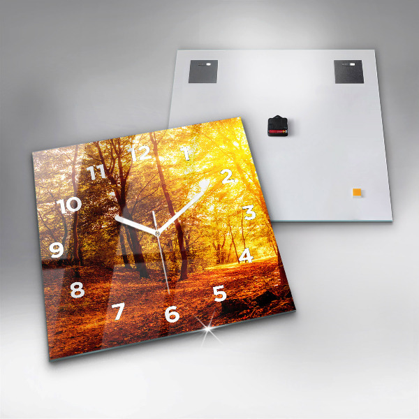 Zegar na ścianę kwadratowy Pejzaż lasu w słońcu