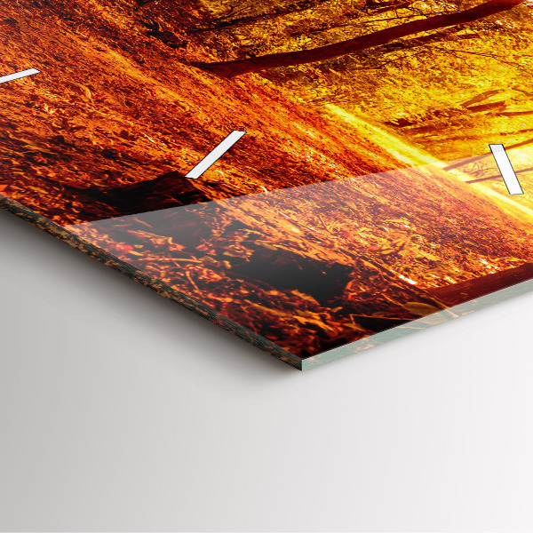 Zegar na ścianę kwadratowy Pejzaż lasu w słońcu