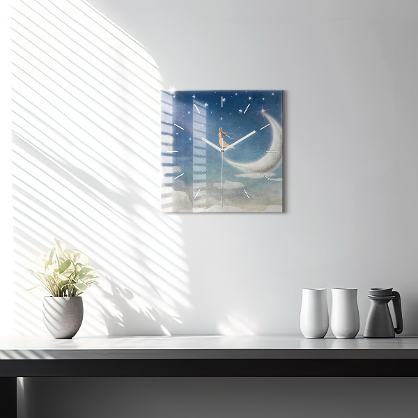 Zegar na ścianę kwadratowy Dziewczyna na księżycu