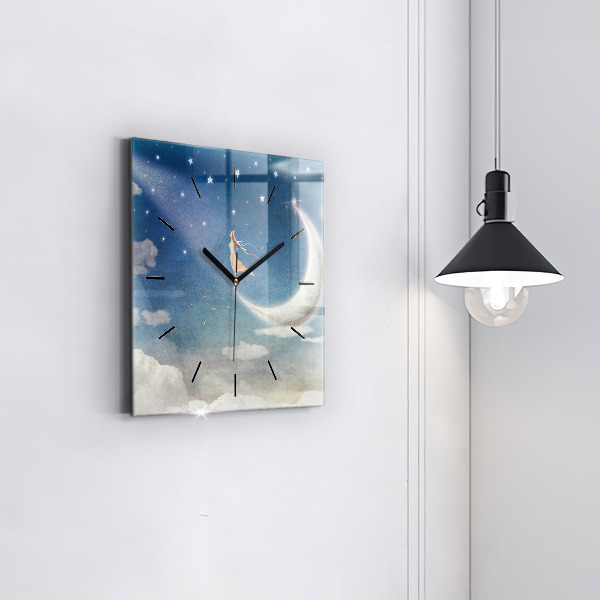 Zegar na ścianę kwadratowy Dziewczyna na księżycu