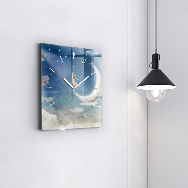 Zegar na ścianę kwadratowy Dziewczyna na księżycu