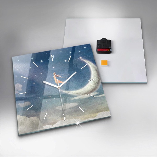 Zegar na ścianę kwadratowy Dziewczyna na księżycu