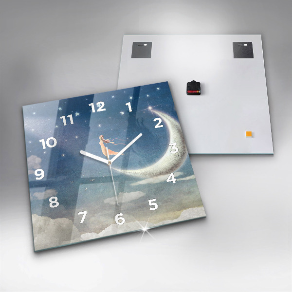 Zegar na ścianę kwadratowy Dziewczyna na księżycu