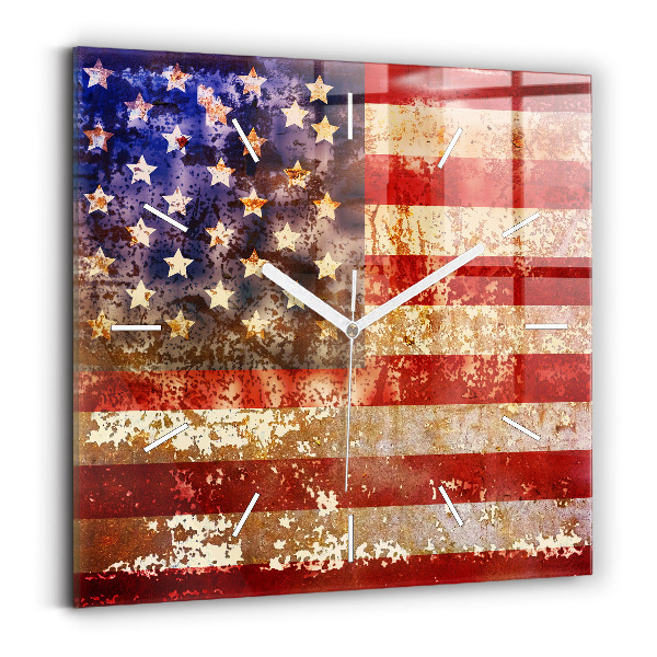 Zegar na ścianę kwadratowy Flaga USA w stylu vintage