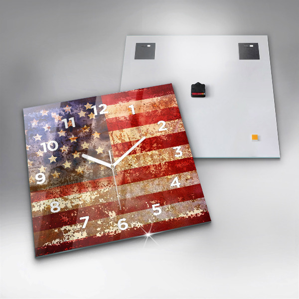 Zegar na ścianę kwadratowy Flaga USA w stylu vintage