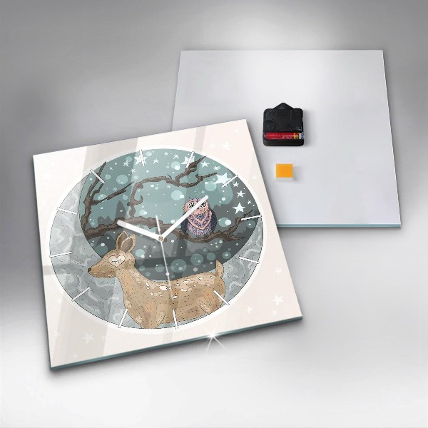 Zegar na ścianę kwadratowy Nocne zwierzęta i księżyc