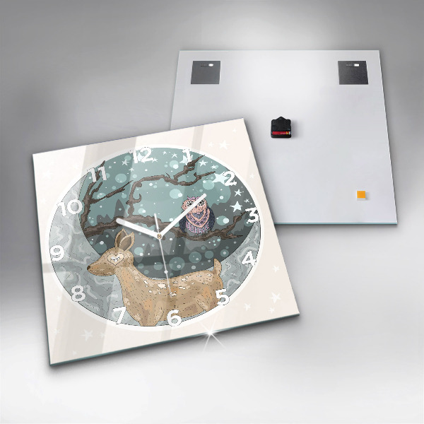 Zegar na ścianę kwadratowy Nocne zwierzęta i księżyc