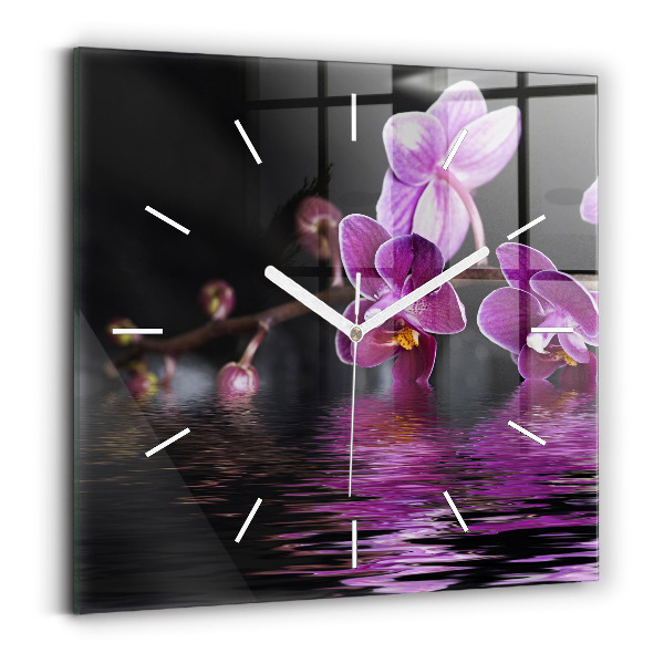 Kwadratowy zegar Kwiat orchidei na wodzie