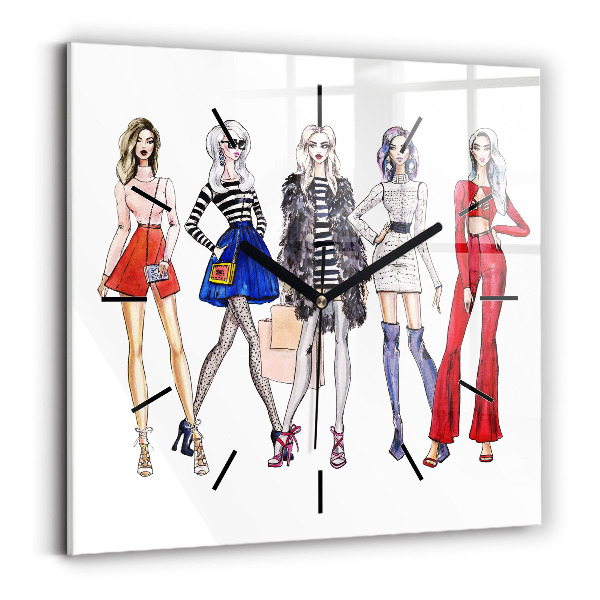 Zegar na ścianę kwadratowy Modne dziewczyny