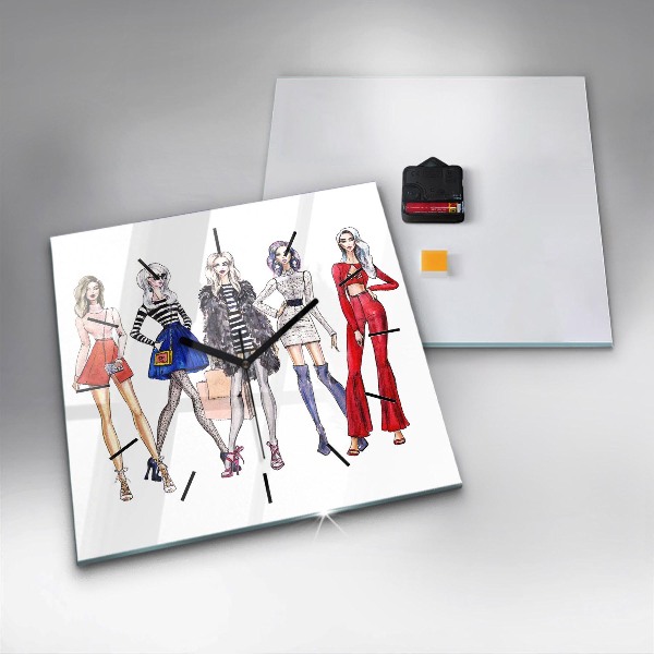 Zegar na ścianę kwadratowy Modne dziewczyny