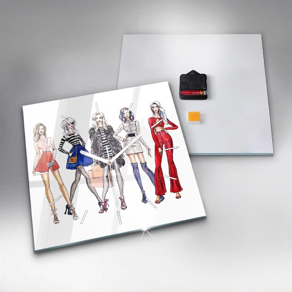 Zegar na ścianę kwadratowy Modne dziewczyny