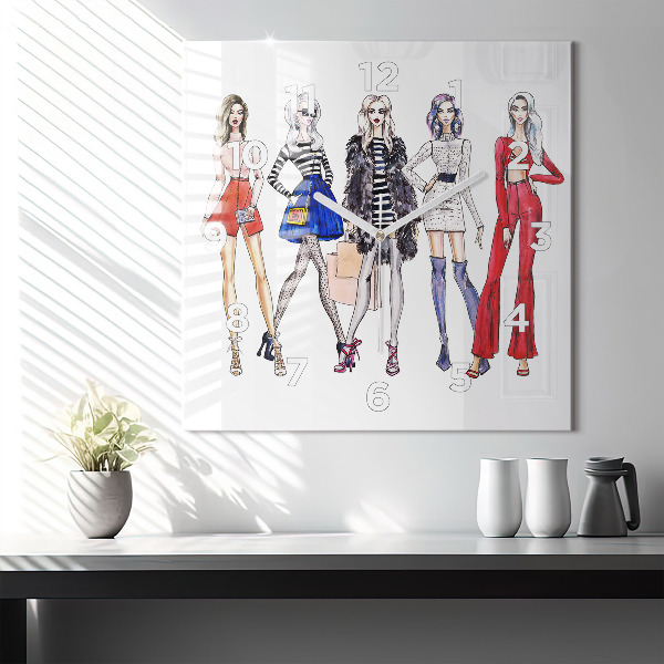 Zegar na ścianę kwadratowy Modne dziewczyny