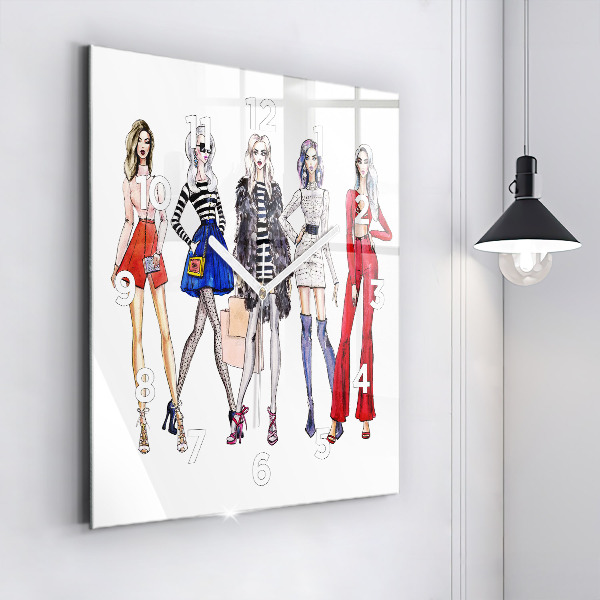 Zegar na ścianę kwadratowy Modne dziewczyny
