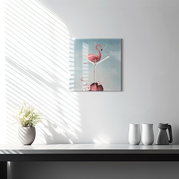 Zegar na ścianę kwadratowy Surrealistyczny flaming