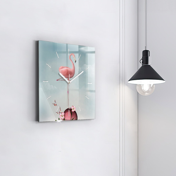 Zegar na ścianę kwadratowy Surrealistyczny flaming