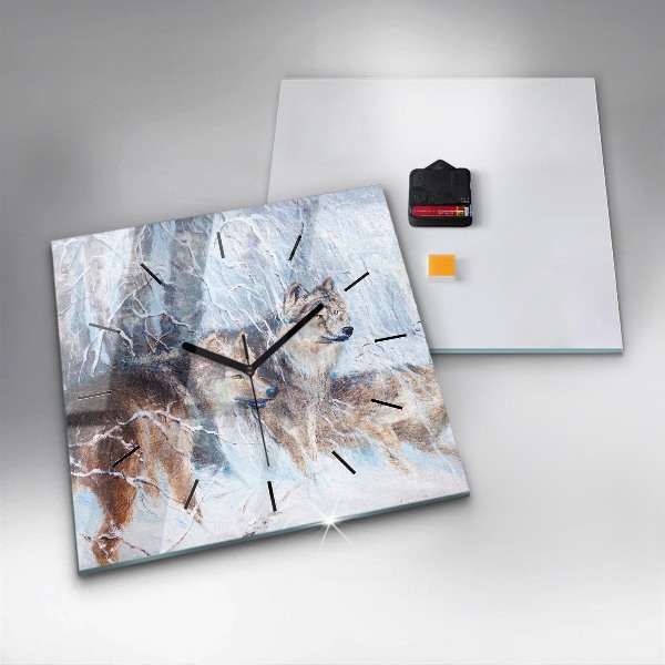 Zegar na ścianę kwadratowy Wilki w lesie