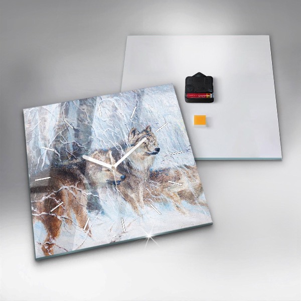 Zegar na ścianę kwadratowy Wilki w lesie