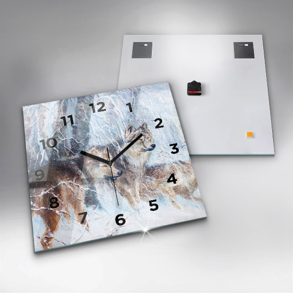 Zegar na ścianę kwadratowy Wilki w lesie