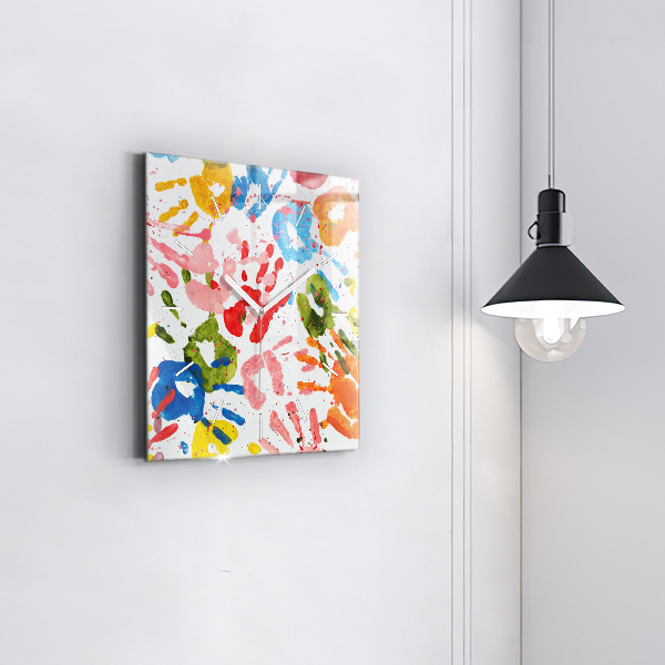 Zegar na ścianę kwadratowy Odbicia dłoni dzieci