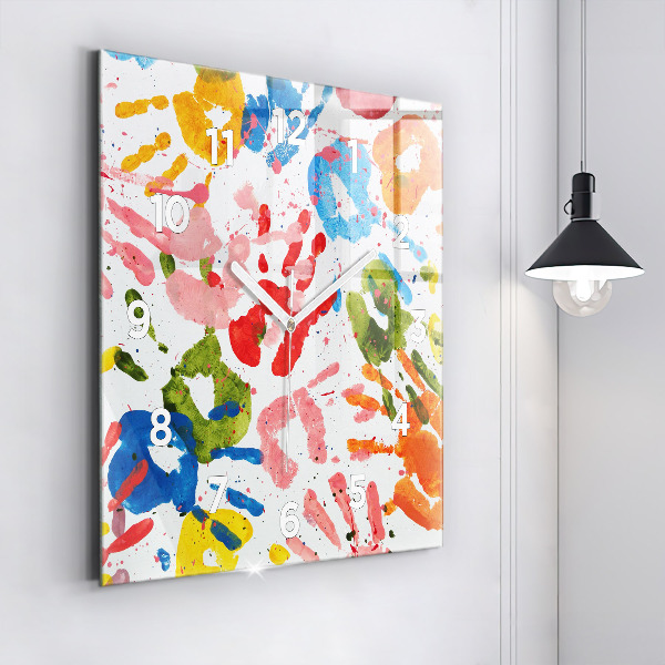 Zegar na ścianę kwadratowy Odbicia dłoni dzieci