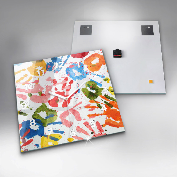 Zegar na ścianę kwadratowy Odbicia dłoni dzieci