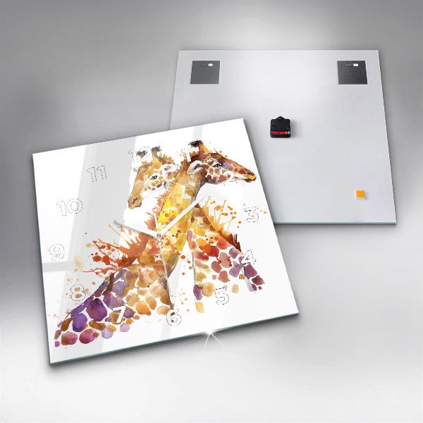 Zegar na ścianę kwadratowy Żyrafa – akwarela