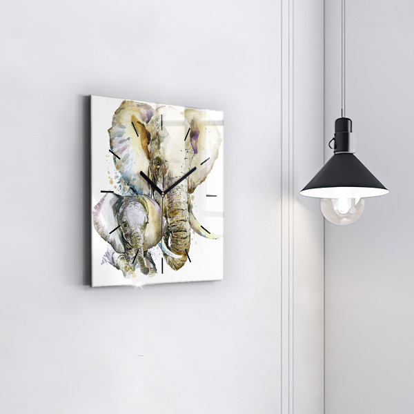 Zegar na ścianę kwadratowy Malowane zwierzęta słonie