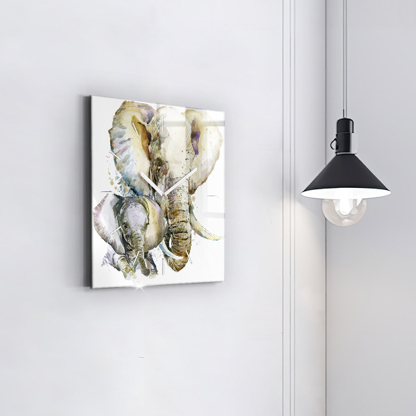 Zegar na ścianę kwadratowy Malowane zwierzęta słonie