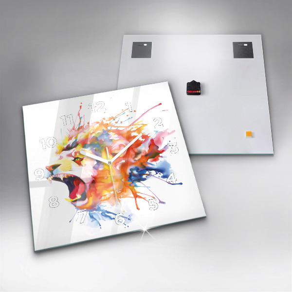 Zegar na ścianę kwadratowy Lew – akwarela