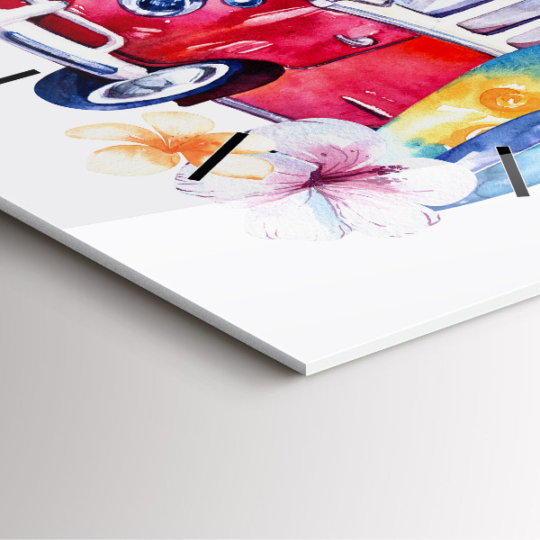 Zegar na ścianę kwadratowy Samochód i napis Surfing