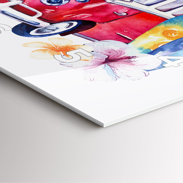 Zegar na ścianę kwadratowy Samochód i napis Surfing