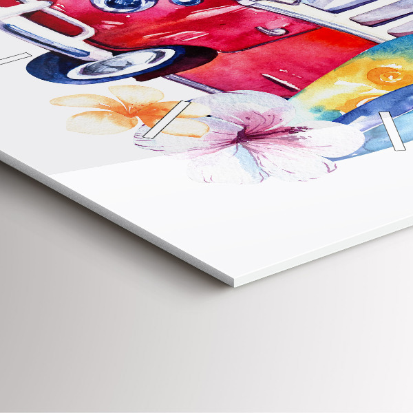 Zegar na ścianę kwadratowy Samochód i napis Surfing