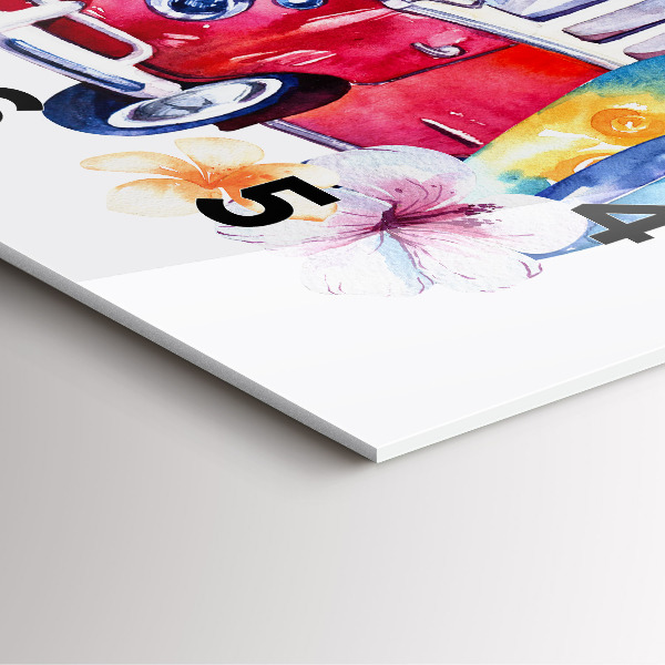 Zegar na ścianę kwadratowy Samochód i napis Surfing