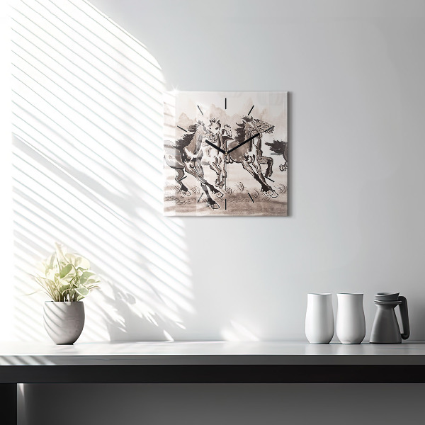Zegar na ścianę kwadratowy Galopujące konie