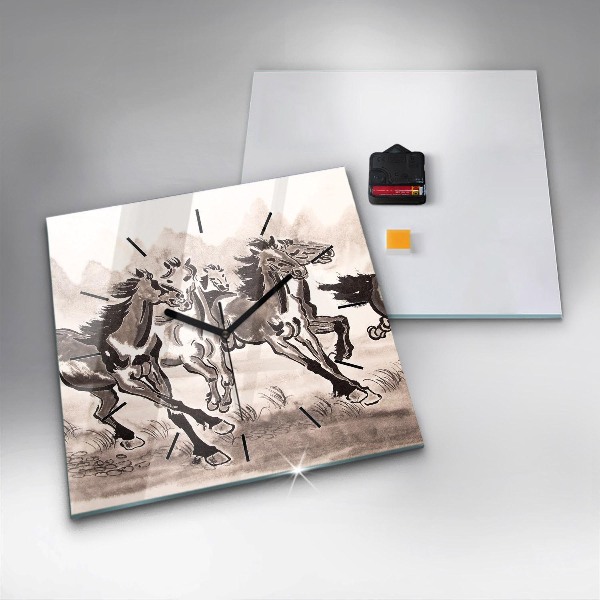 Zegar na ścianę kwadratowy Galopujące konie