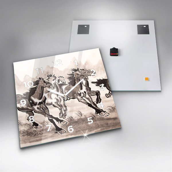 Zegar na ścianę kwadratowy Galopujące konie