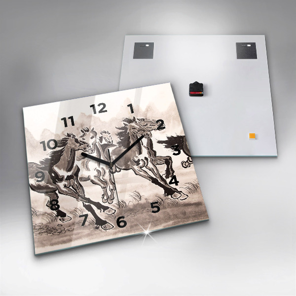 Zegar na ścianę kwadratowy Galopujące konie