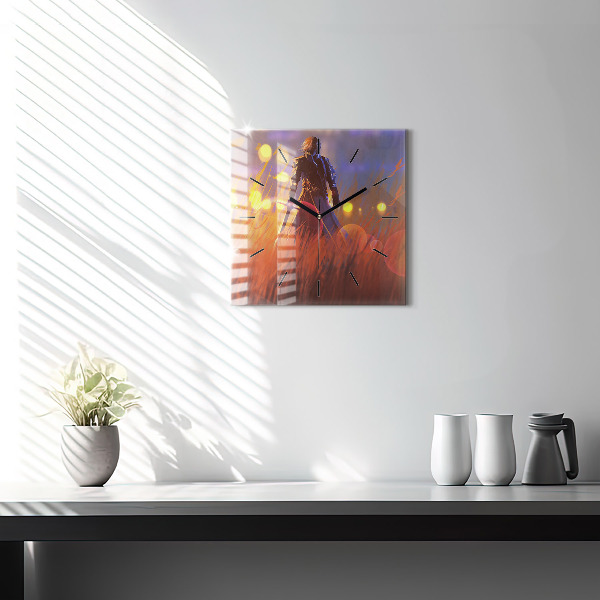 Zegar na ścianę kwadratowy Rycerz z mieczem