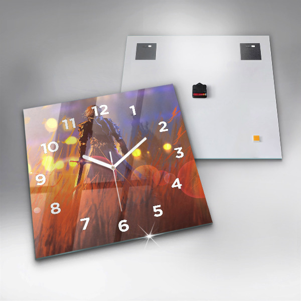 Zegar na ścianę kwadratowy Rycerz z mieczem