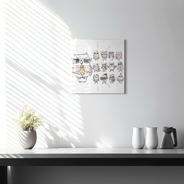 Zegar na ścianę kwadratowy Plakat vintage z sowami