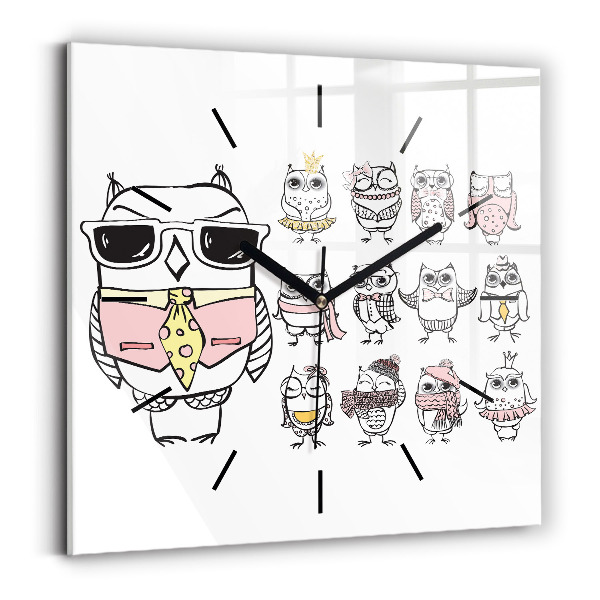 Zegar na ścianę kwadratowy Plakat vintage z sowami