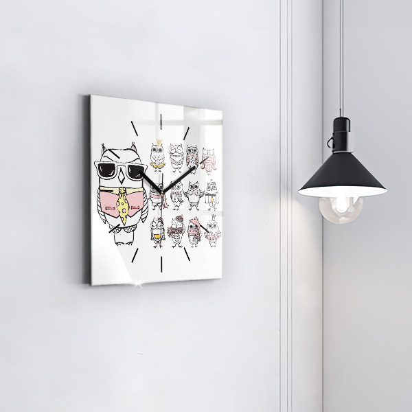 Zegar na ścianę kwadratowy Plakat vintage z sowami